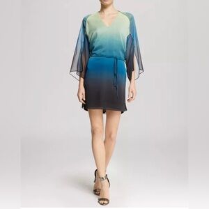 Halston Heritage kimono sleeve ombré print kaftan dress green blue size XS